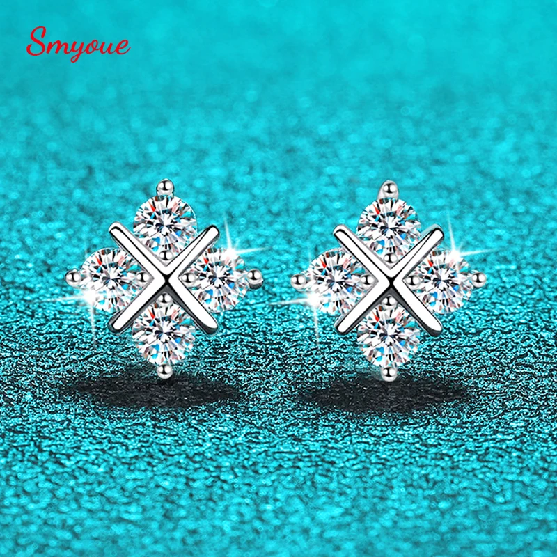 

Smyoue 0.8cttw Full Moissanite Studs Earrings for Women Wedding Sparkling Classic Cross Earring 100% S925 Silver Plated Platinum