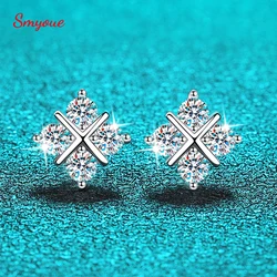 Smyoue 0.8cttw Full Moissanite Studs Earrings for Women Wedding Sparkling Classic Cross Earring 100% S925 Silver Plated Platinum