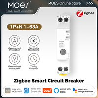 MOES Tuya Zigbee Smart Circuit Breaker 63A Alarm Threshold Set Electricity Monitor V0 Fireproof Retardant APP Control With Alexa