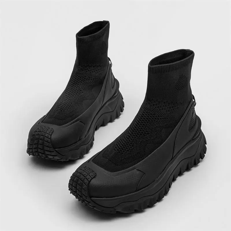 

European Station Autumn/Winter New Splicing Men Boots Knitted Height Increase Naughty Handsome Chelsea Fashion Boots