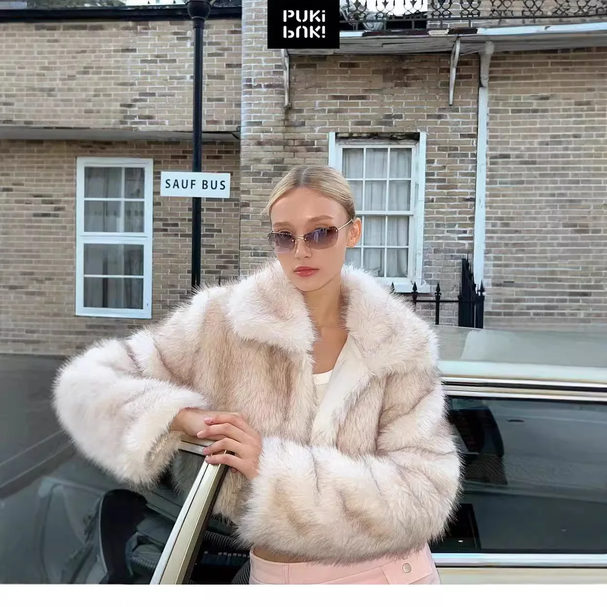 Faux Fox Fur Tip Dyed Short Plush Thick Warm Women's Coat