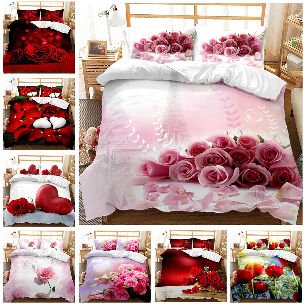 Soft Luxury 3D Rose Flower Microfiber Duvet Cover Set. Available in Full, Queen, King, Twin Sizes