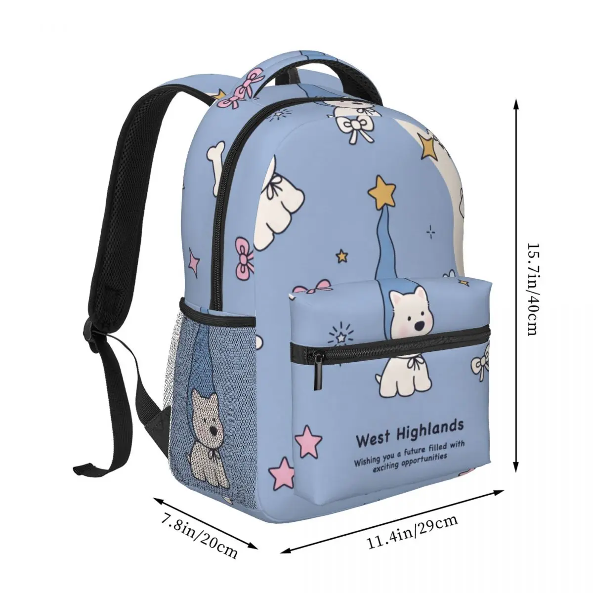Kawaii Student Backpack Tossed Bear Stars Soft Aesthetic Blue Cream Gold Cool Bookbag for Girls Boys College Travel Daily Cute