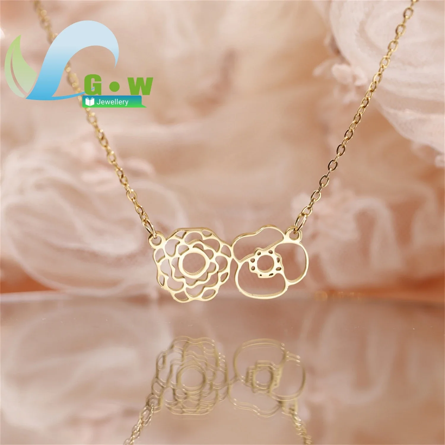 Stainless Steel Birth Flower Necklace and Bracelet Set Custom 12 Month Pendant Plated Floral Charm Jewelry Personalized Gift
