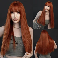 NAMM Long Straight Deep Orange Wig For Women Daily Party Natural Synthetic Middle Part Wig Heat Resistant Fiber LongStraight Wig