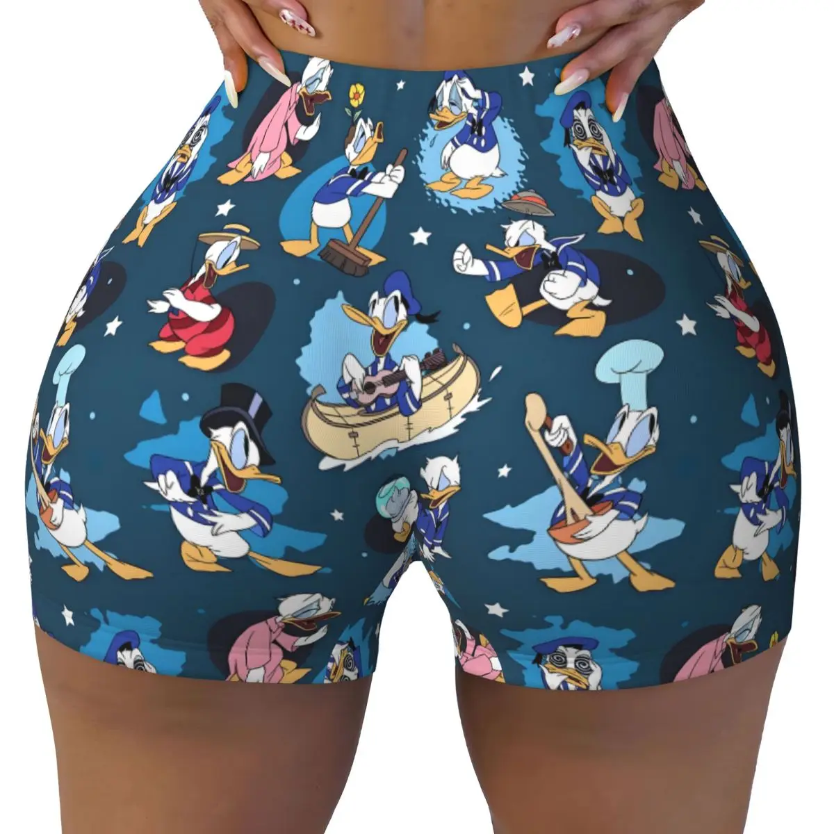 

Custom Women Donald Duck Workout Yoga Shorts Funny Cartoon Gym Athletic Biker Running Shorts