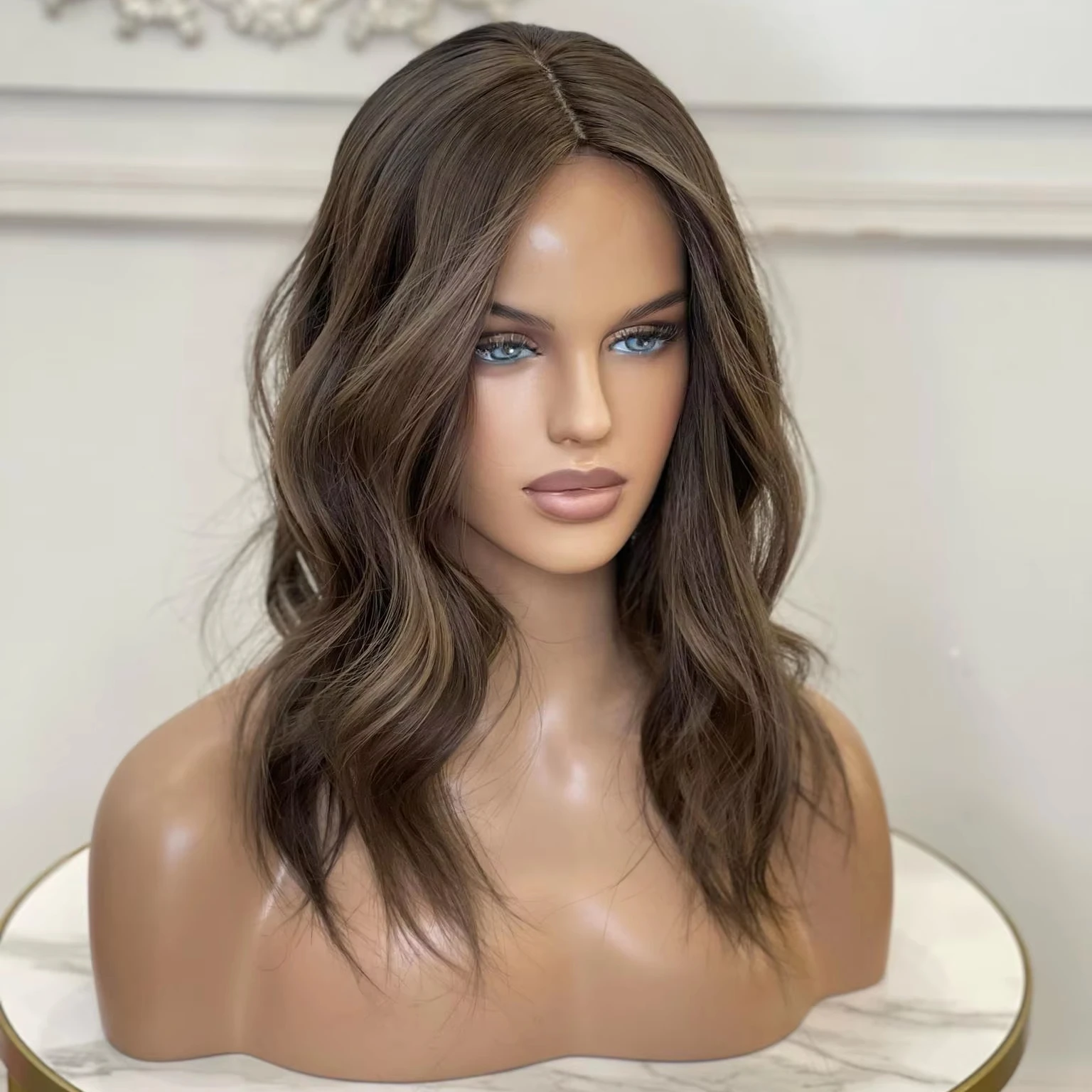 

Super Flat Wefted Human Hair Topper Free Part Silk Base Jewish Kosher Topper Full Lace Silk Top Toupee