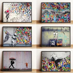 The Boy Behind The Curtains Poster and Prints Graffiti Banksy Street Art Funny Monkey Canvas Painting Print Wall Art Home Decor