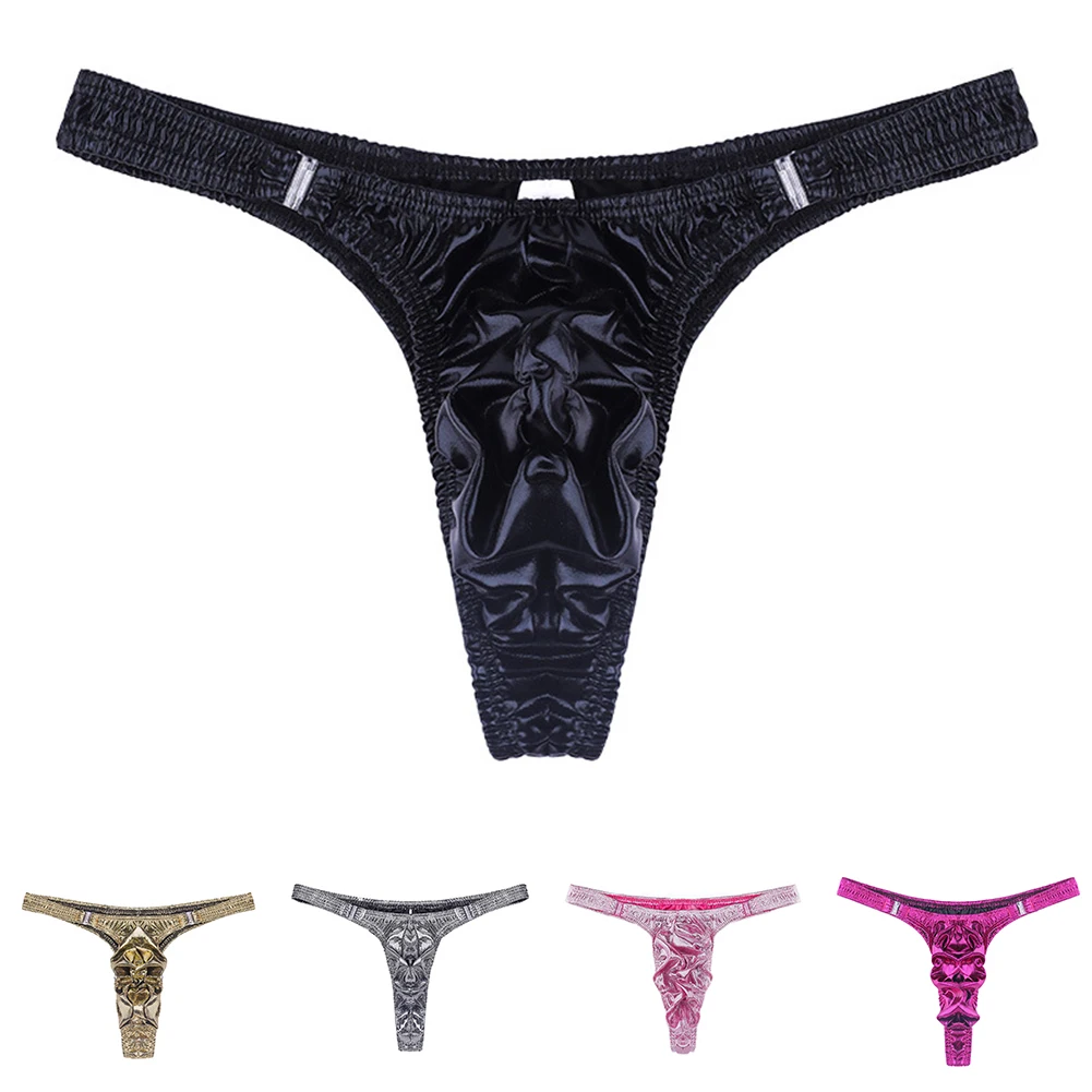 

Sexy Lingerie Men's Low Waist Panties Lacquer Leather Thin Sleep Bottoms Breathable Pouch Underwear Man Erotic Thongs G-String