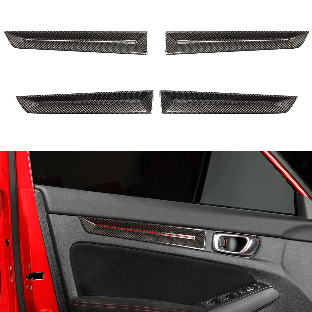 4Pcs Carbon Fiber Car Door Panel Cover Trim Fit for 11th Gen Civic Type r FL5 Typer Honda Accessories Auto Interior Door Armrest