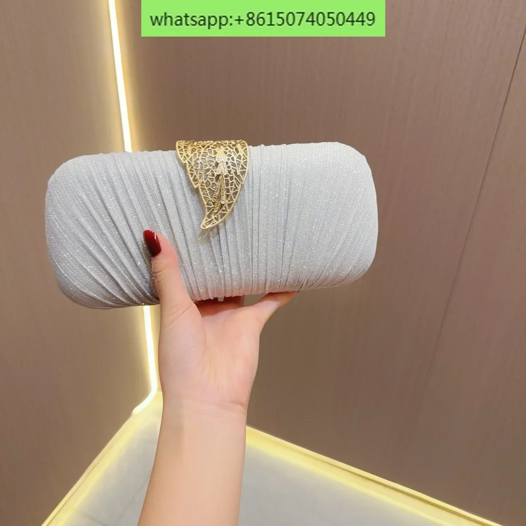 Evening dress pleated clutch bag celebrity banquet party team silver  clutch  crossbody dinner bag