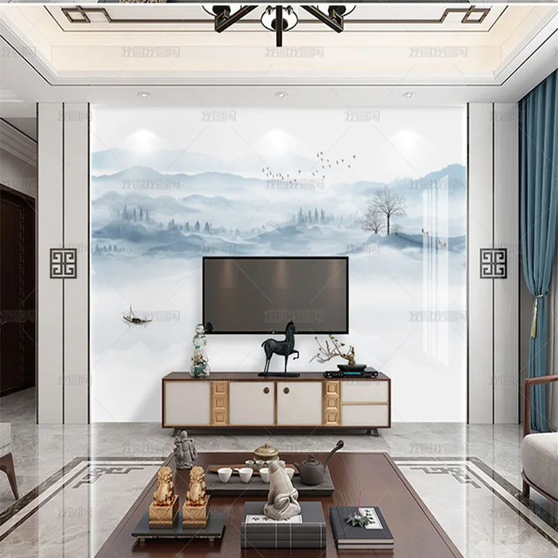 Custom 3D New Chinese Ink Landscape Painting mural Living Room TV Background Wall Bedroom Dining Room wallpaper 8d waterproof