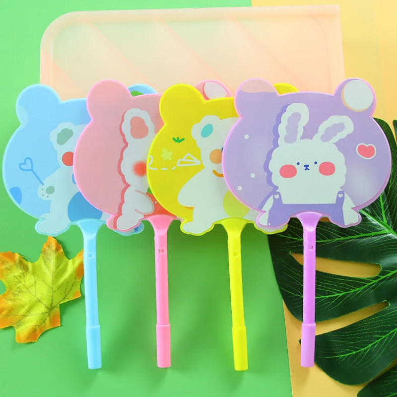 24 Pcs Cartoon Bunny Bear Shape Fan Pen Learning Stationery Ballpoint Pen Student Kids Prize Gift Wholesale