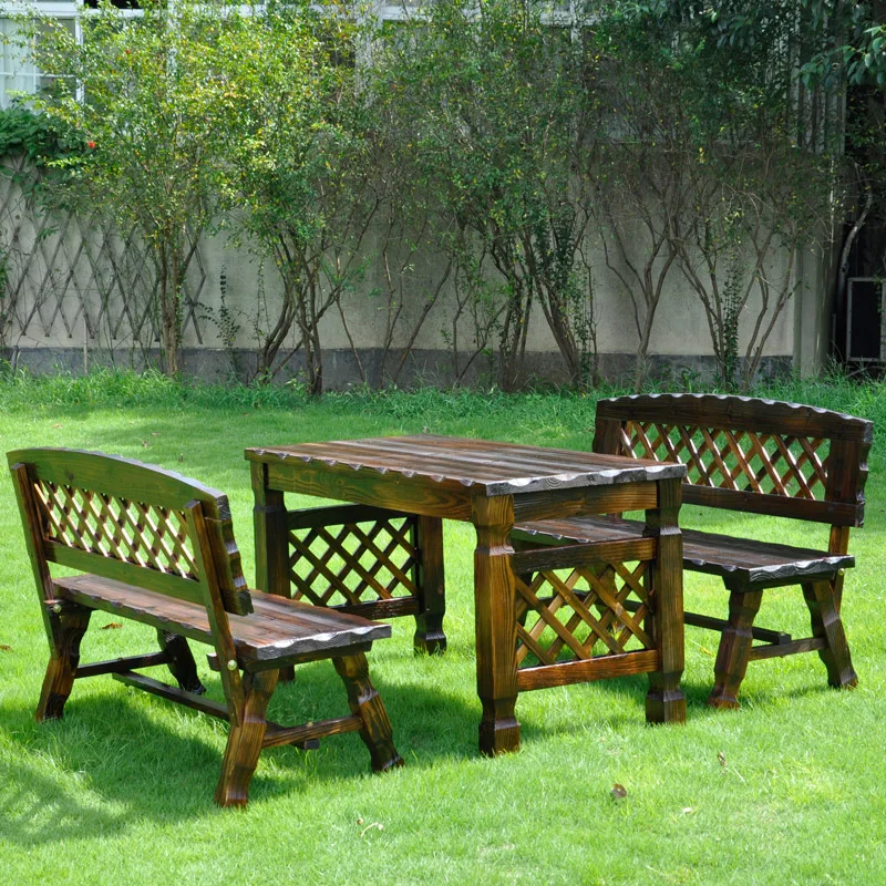 

Outdoor courtyard anticorrosive solid wood tables and chairs outdoor open-air balcony garden