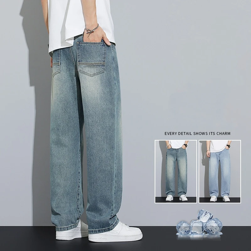 

2025 Spring and Summer American Straight-leg Retro Jeans Men's Fashionable and Versatile Loose Thin Casual Wide-leg Floor Pants
