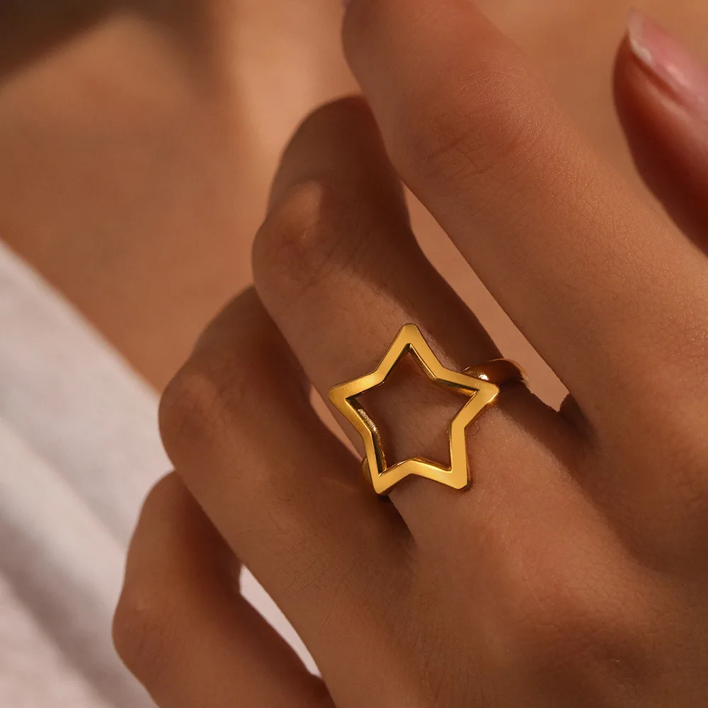 

Stainless Steel Rings Korean Fashion Fine Star Ring Trendy Fine Design Openwork Ring for Women Jewelry Festival Birthday Gifts