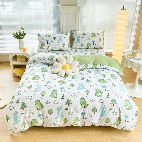 Kindergarten Floral Dinosaurs Bedding Set Queen Double Single Size Duvet Cover Bed Sheet Pillow Case Bed Linen Set