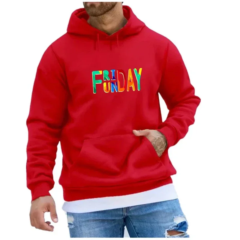 Friday Funday Print Hoodies Men's Loose Pullover Top Sweatshirt Autumn Winter Long-sleeved Casual Hooded Sweatshirt