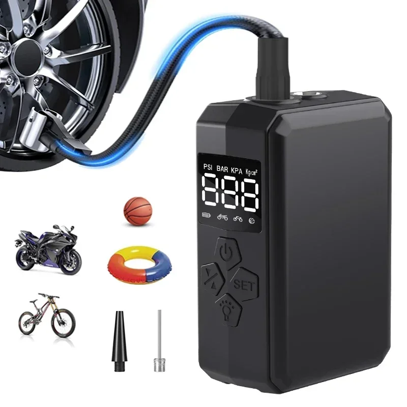 

Motorcycle Mini Air Compressor Emergency Light Electric Silent Digital Cordless Tire Inflators Car Pump