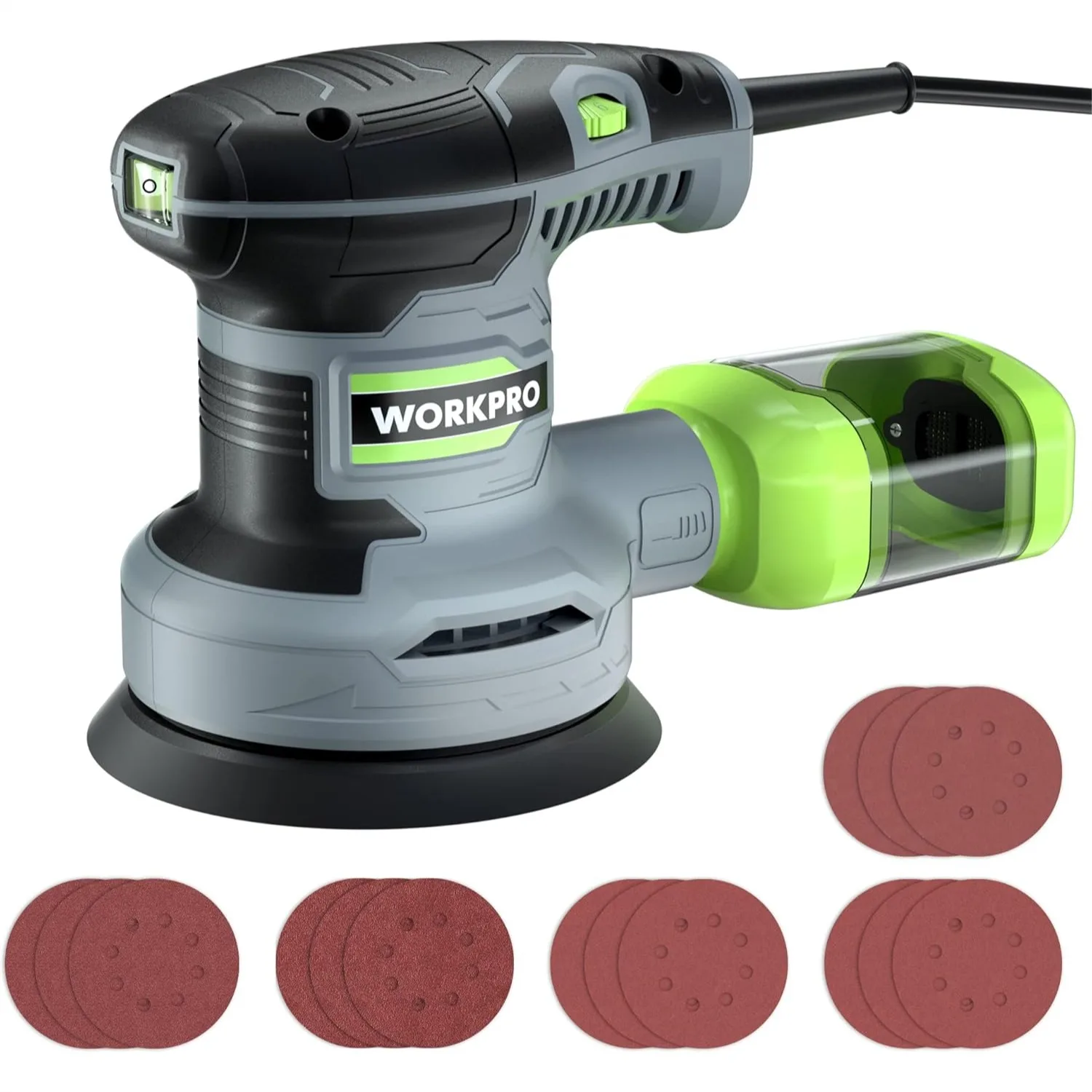 

Random Orbit Sander 5-Inch, 6 Variable Speeds 7000-14000 RPM, 2.5 Amp Electric Sander with Dust Collector & 15 Sandpapers for