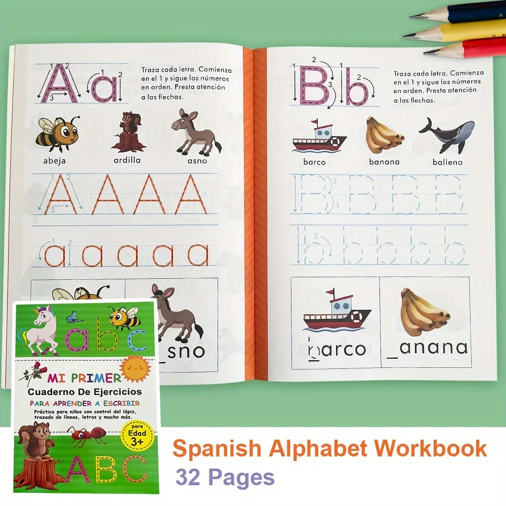 32-seitiges spanisches ABC-Arbeitsbuch für Kinderhandschriftbücher | Pro-Educator-zugelassene Buchstabenbildungspraxis für Kinder ab 3 Jahren – Detail 2