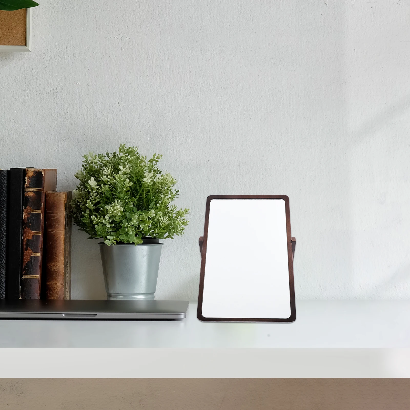 Espejo de maquillaje de escritorio individual, diseño plegable de madera, espejo de mesa estable con reflejo de alta definición transparente para el hogar