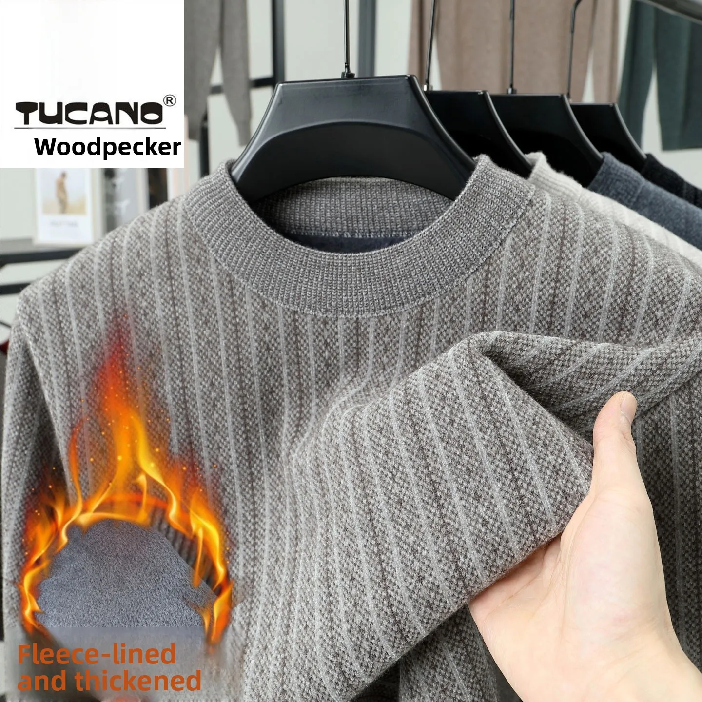 

Thiened шерстяной свитер с высоким воротником, мужской повседневный теплый вязаный свитер, внутренняя одежда, мягкая шерстяная ткань, длинный свеч, 3D Ef...