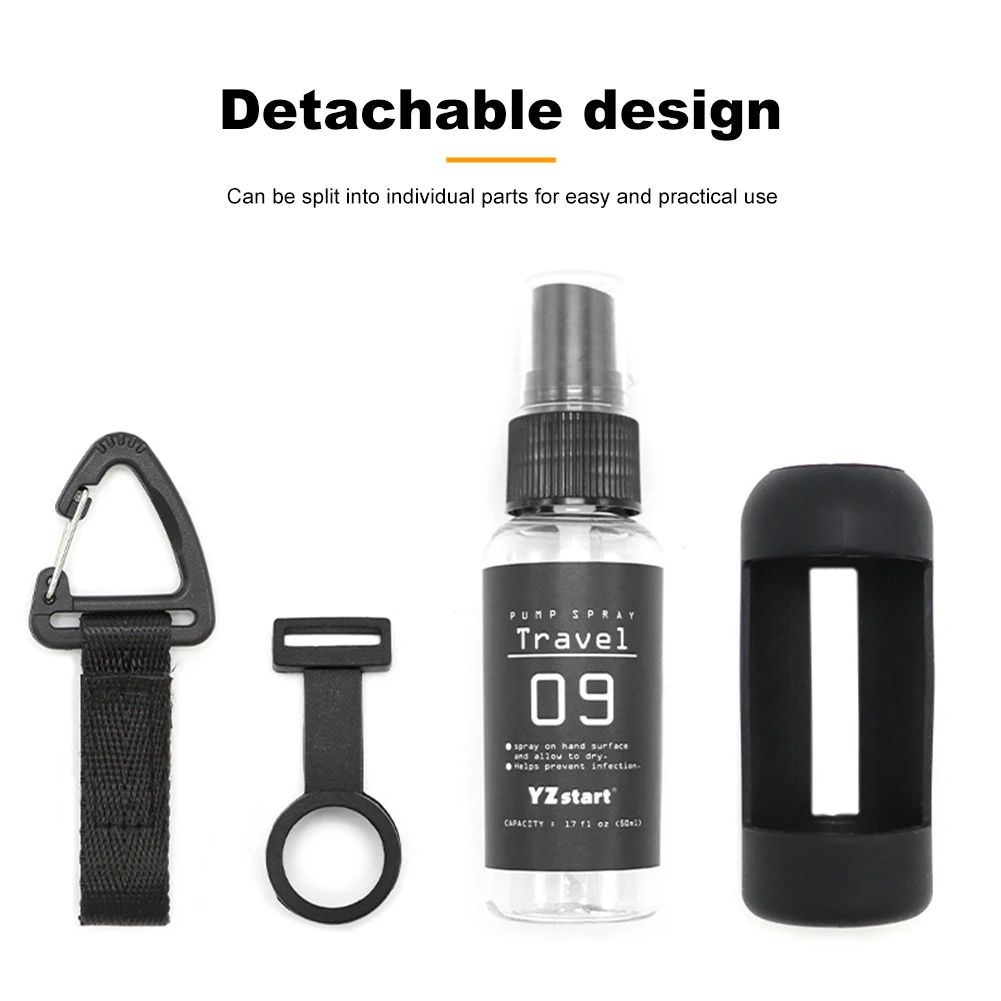 50ml Travel Bottle Leak Proof Refillable Spray Bottle Liquid Containers with Tactical Hook Strap Alcohol Spray Bottle for Liquid