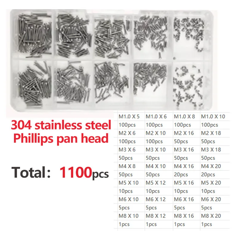 M2 M2.5 M3 M4 M5 M6 M8 M10 Phillips Pan Head Machine Screw Kit, 304 Stainless Steel GB818 Cross Recess Round Head Screws