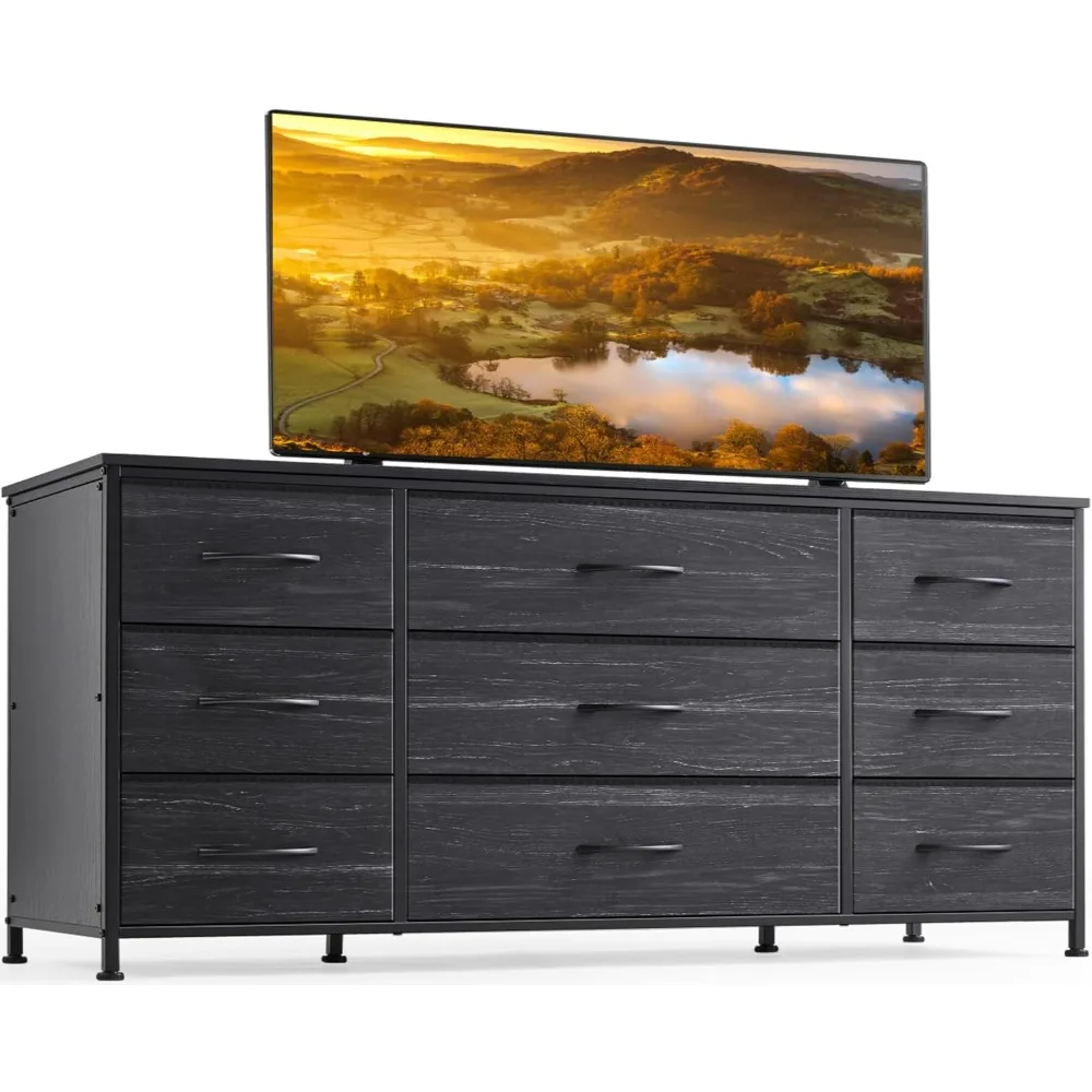 Dresser, Dresser for Bedroom with 9 Drawers, Wide Dresser TV Stand for 55” TV Stand for Bedroom Dresser Long Dressers & Chests