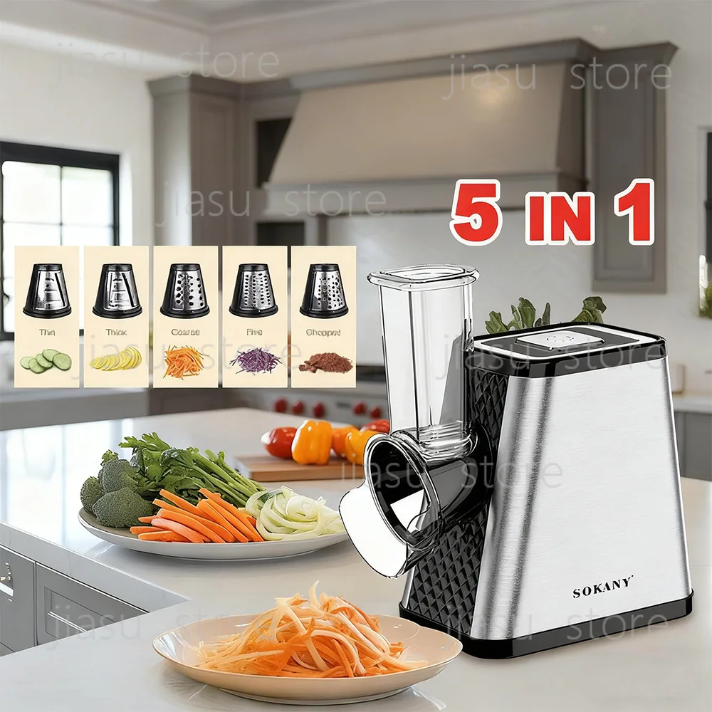 Euro 5-in-1 Electric Vegetable Cutter Multi-function Slicer Shredder Strip Cutter Grinder with Multi Holes