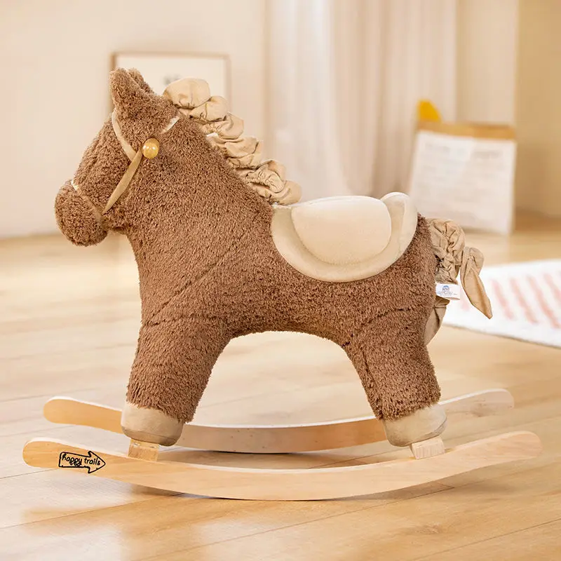 Children\'s Wooden Plush Pony Rocking Horse Soft Plush Stroller Music Balance Chair Baby Toy Kids Birthday Gif