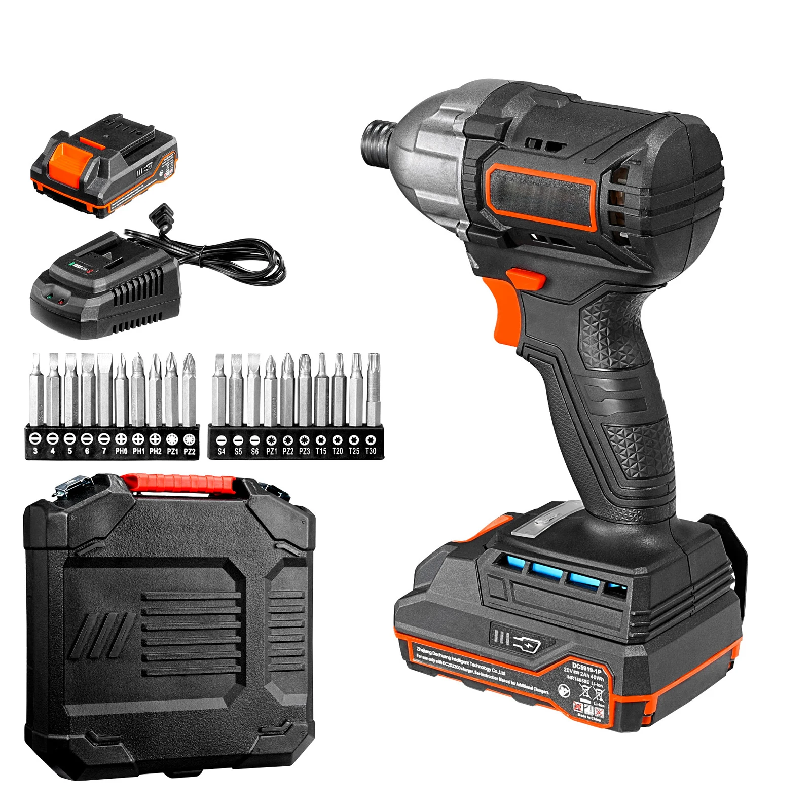 VEVOR Impact Driver 1/4 Inch 2800 RPM Max Speed 20 V with Battery and Charger 10/20 Bits LED Work Light for Electrical Repair