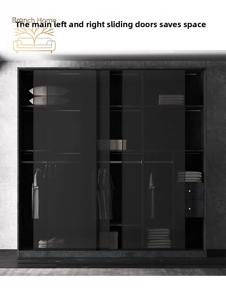 ZML Light Luxury Display Cabinet Glass Door Wardrobe Bedroom Home Cloakroom Solid Wood Sliding Door Wardrobe