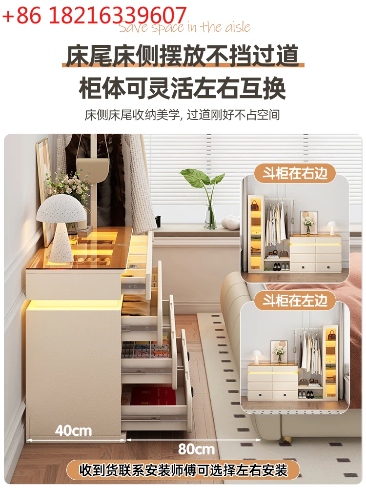 

Full-length mirror integrated cream wind multi-functional bedside table storage cabinet