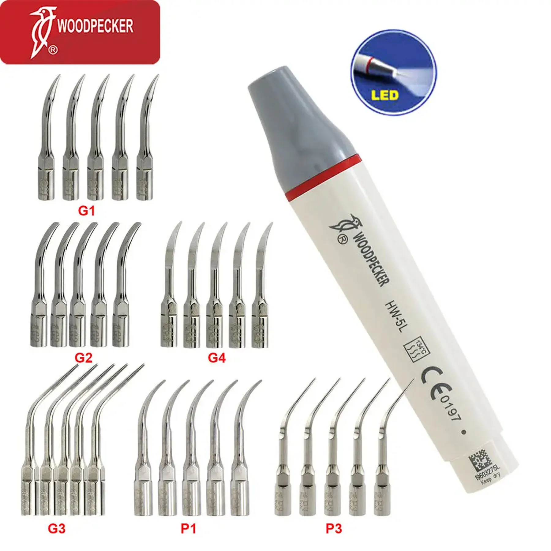 Woodpecker Dental Ultrasonic Scaler Rękojeść LED Odłączane końcówki HW-5L Pasują do EMS