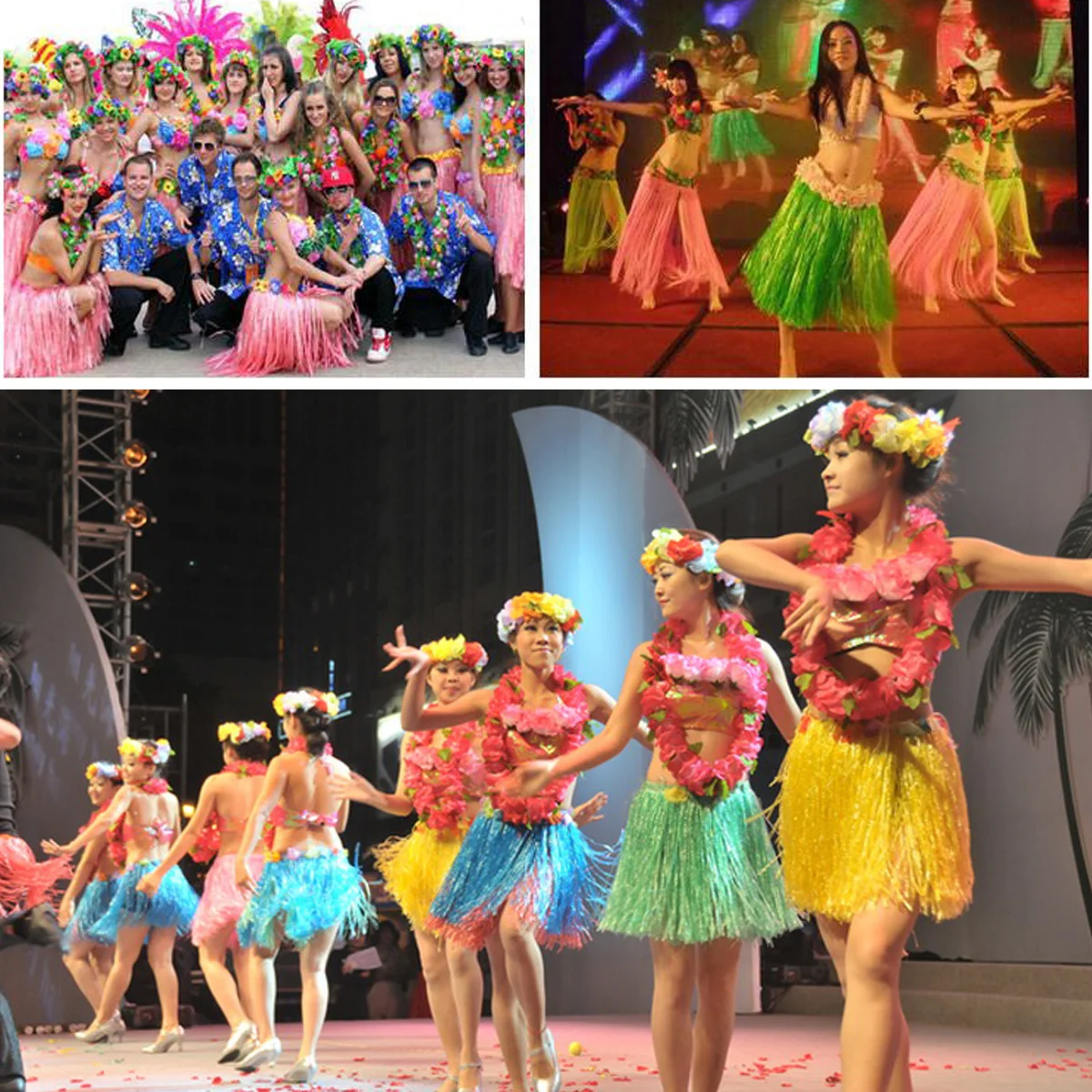 

2 set 40Cm Children'S Flower Grass Skirt Set Colorful Tropical Hula Dance Accessories For Hawaii Luaus Party Wedding
