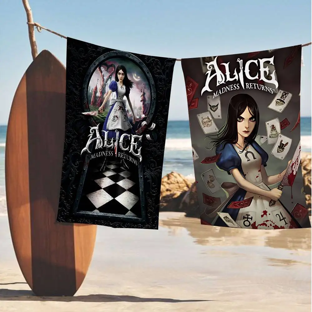 A-Alice M-Madness R-Return Microfiber Printed Beach Towel Mountain Climbing Yoga Beach Swimming Running Absorbent Soft Towel