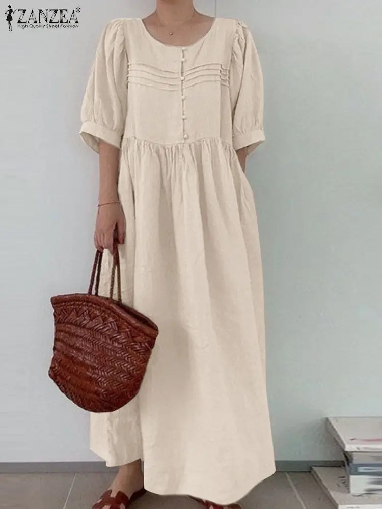 2024 ZANZEA Summer Fashion Half Sleeve Sundress Robe Femme Casual Loose Vestidos Kaftan Women Elegant Work Party Dress Oversize