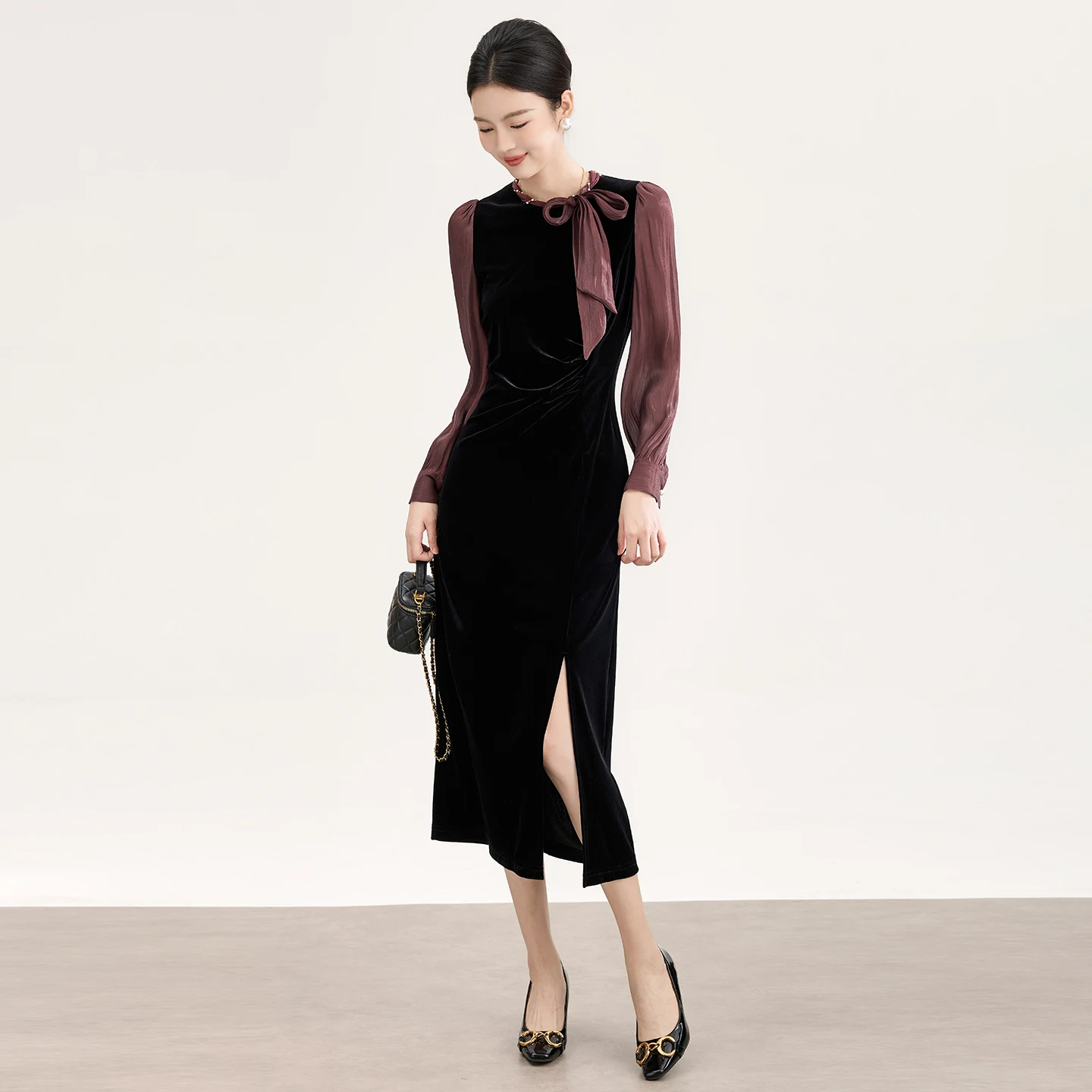 

Ele Velvet Knot Slim Fit Dr Faionable mid Waist Long Sve Deep V Ne Daily Wear High End Evening Gown