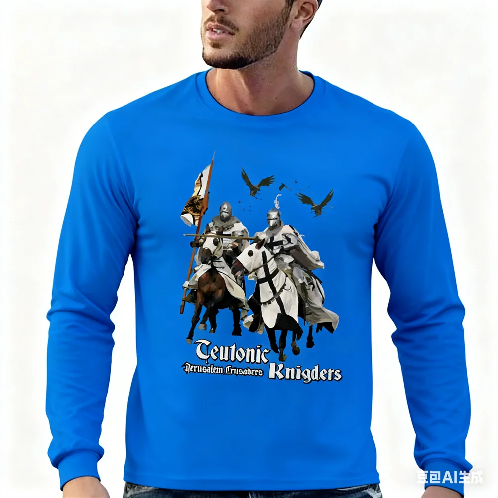 الصليبية تمبلار فرسان ثلاثية الأبعاد طباعة الرجال تي شيرت الربيع والخريف عادية س الرقبة فضفاض القمم موضة قميص قطني بكم طويل تي شيرت #4