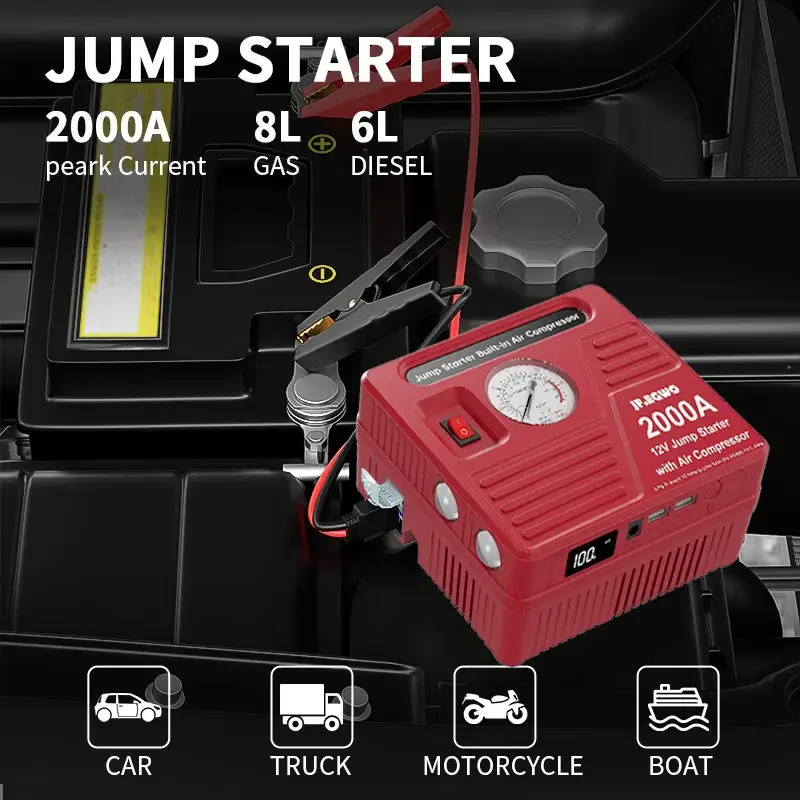 %a for Wholesale emergency car jump starter 2000 amp jumper cable battery booster with led flashlight