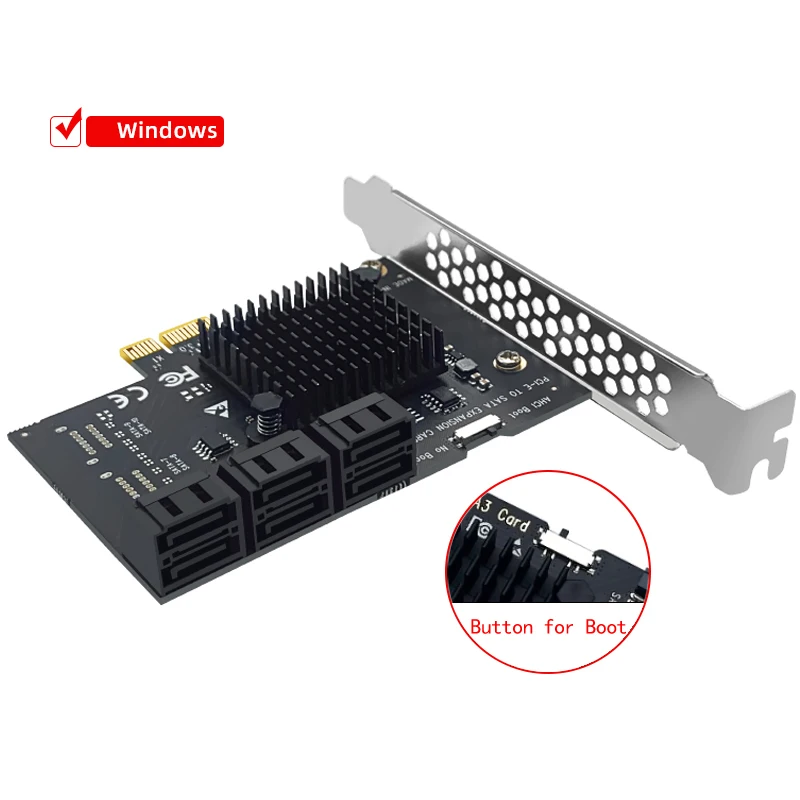 

Chi a Mining Riser PCI Express X1 SATA 3.0 6Gbps Add on Cards 6 Port SATA PCIE PCI-E Adapter for Windows PCIE to SATA Controller