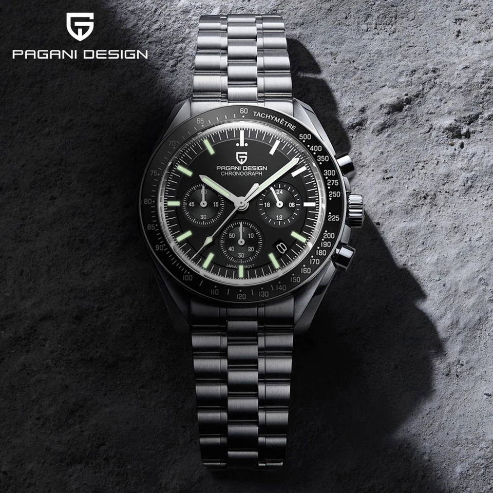 Pagani Design horloges voor heren, Japans kwarts VK63, roestvrijstalen chronograaf polshorloge, saffierspiegel, 200 m waterdicht, 1707, Wit