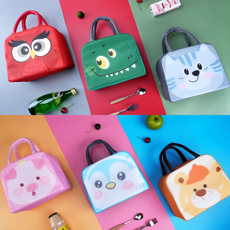 Cartoon Cute Fresh Cooler Lunch Bag For Children Aluminum Thermal Oxford Lunch Box Waterproof Nylon Portable Zipper Food Hangbag