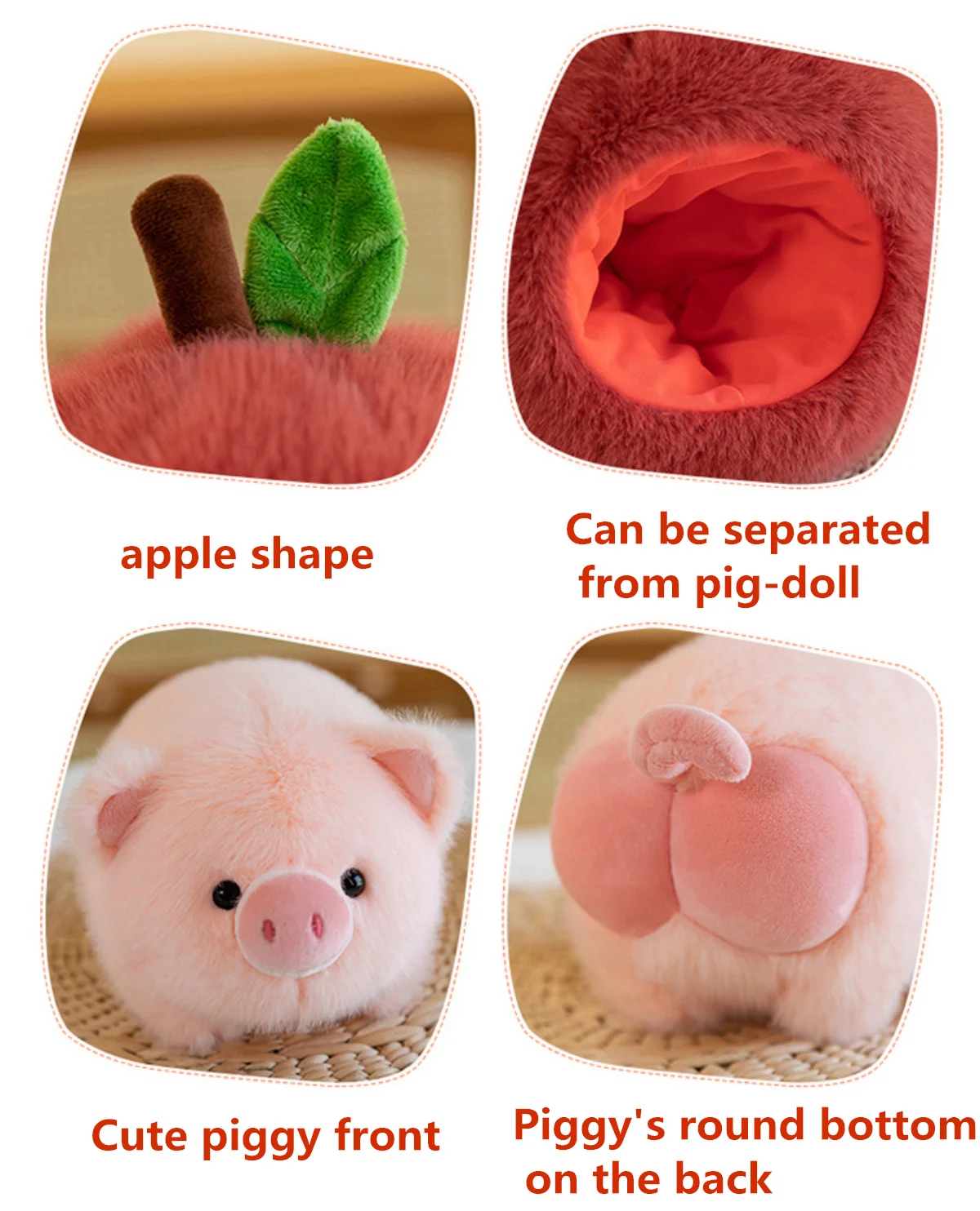 Cute Pig Stuffed Doll Animal Plush Soft Toy Apple Pig Plush Children's Gift 10 inches