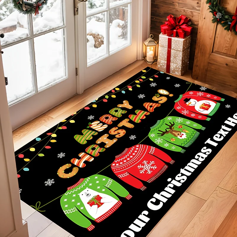 Christmas Door Mat Flannel Non Slip Washable Merry Christmas Decor Rug Multi Pattern Xmas Entryway Floor Mat for Farmhouse