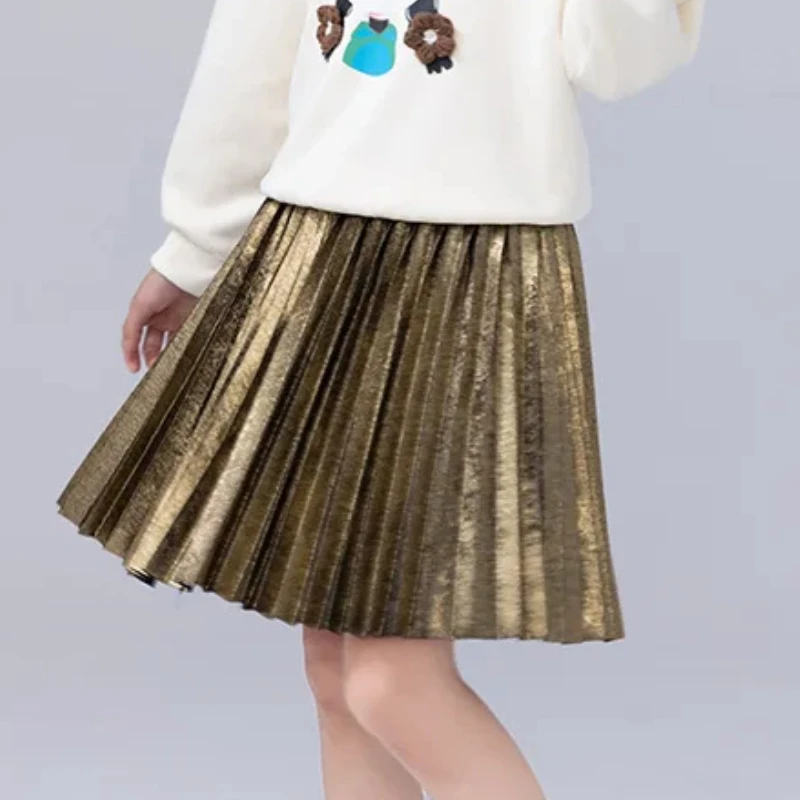 

Autumn Winter Girls Pleated Skirt Fleece Hot Stamping School Teens Kids Short Skirt Casual Daily All-match Party Dance Costume