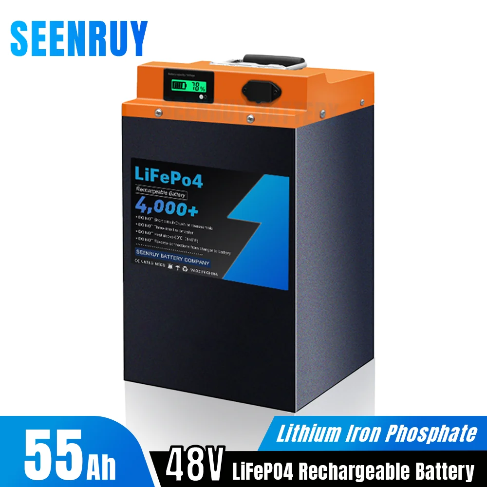 

48V 55Ah Lifepo4 Battery Pack Built-in 50A Bluetooth BMS Grade A Cell for 2000w Motor Electric motorcycle Rickshaw with Charger