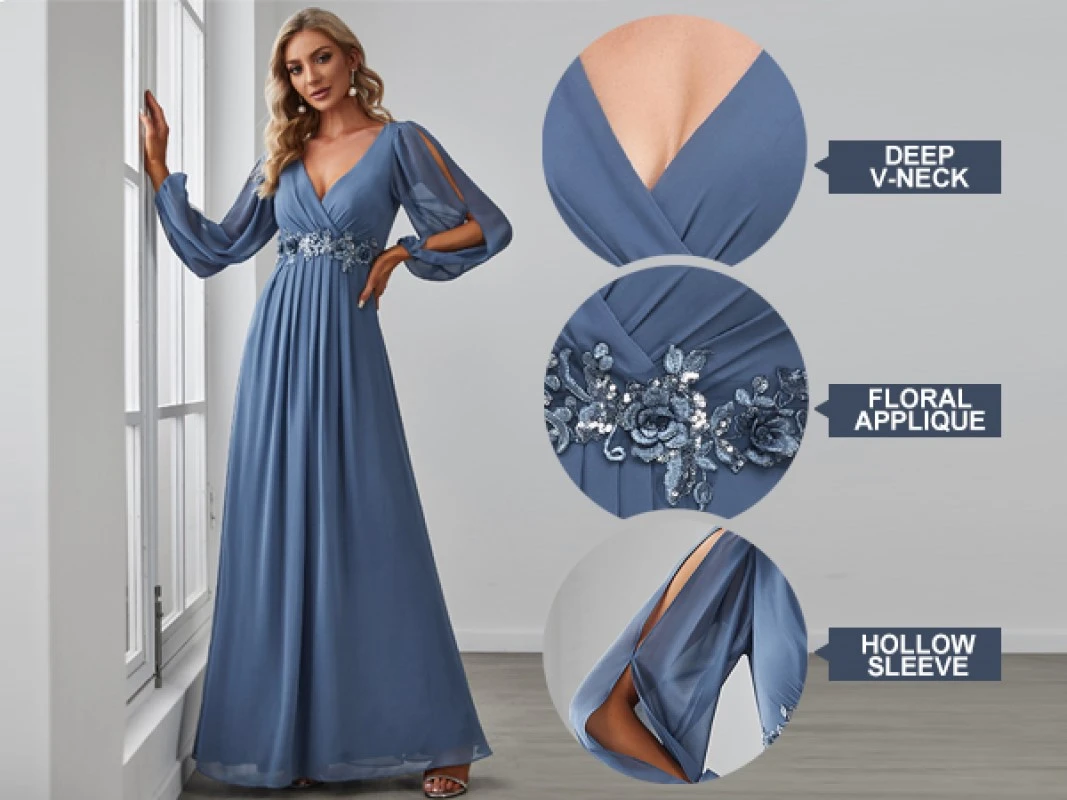 Semplici abiti da sposa bianchi per le donne Abito da sera impero a maniche lunghe con scollo a V profondo sexy Abito da sposa maxi con applicazioni floreali